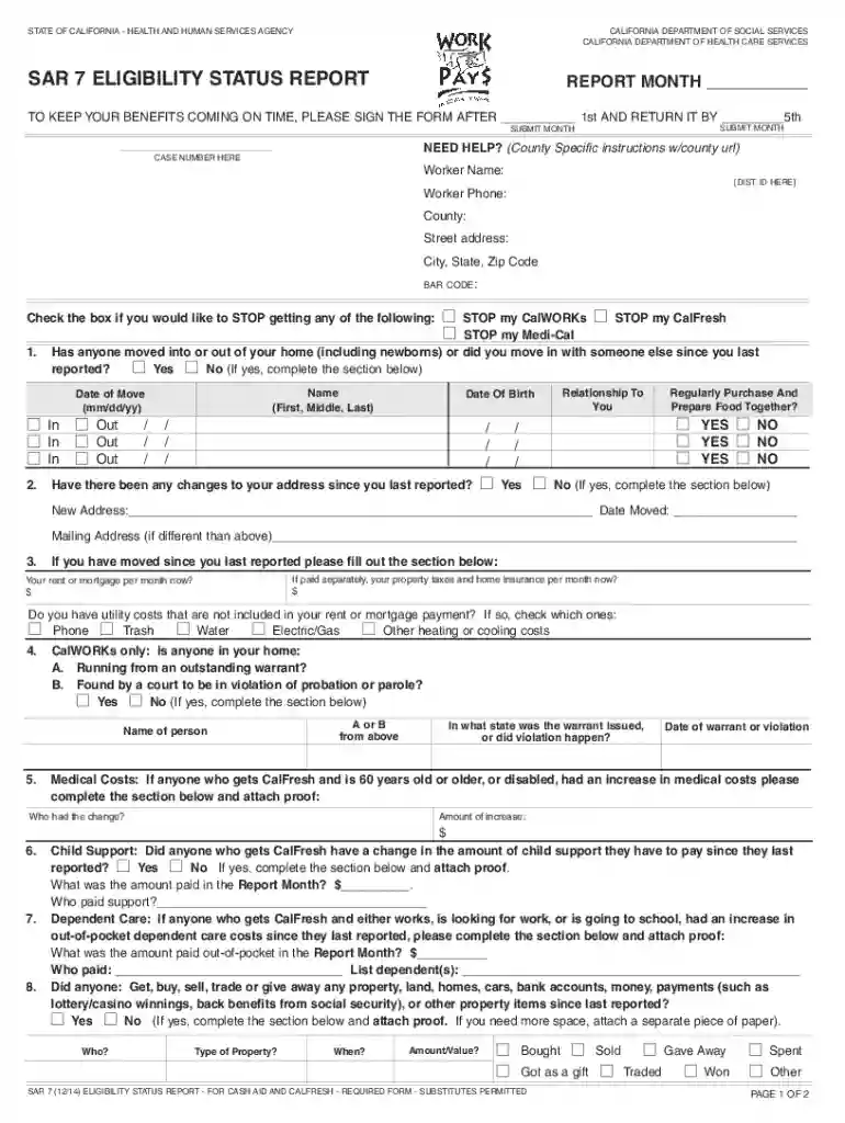 calfresh sar 7 online form Preview on Page 1