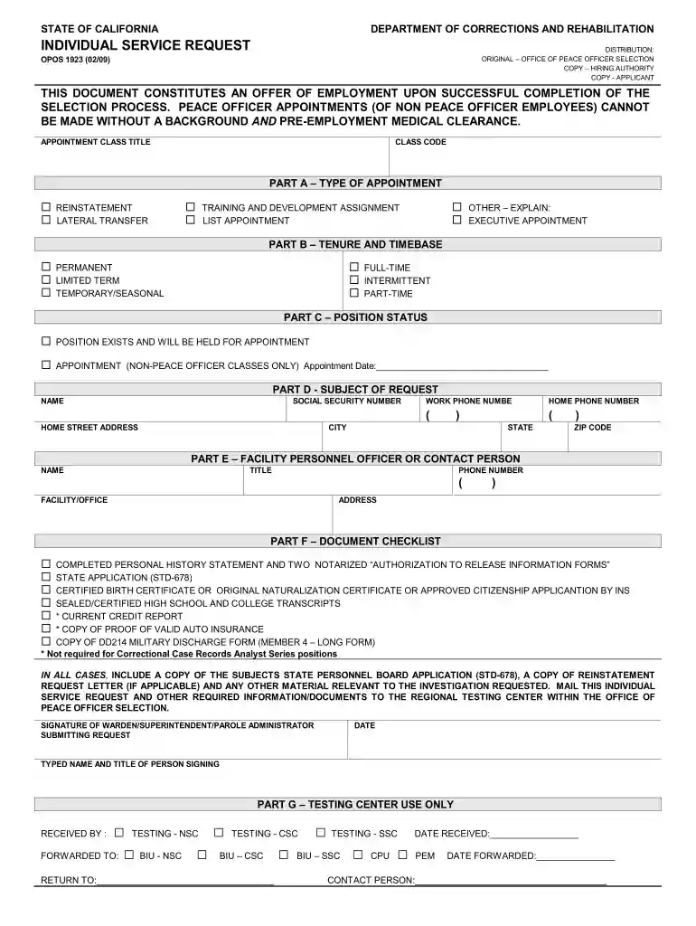individual service request form Preview on Page 1