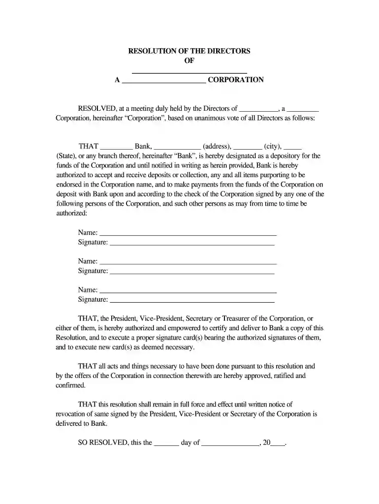 banking resolution template Preview on Page 1