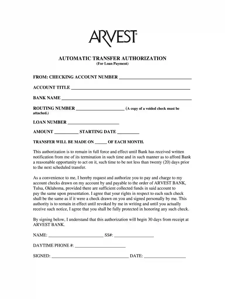 arvest direct deposit form Preview on Page 1