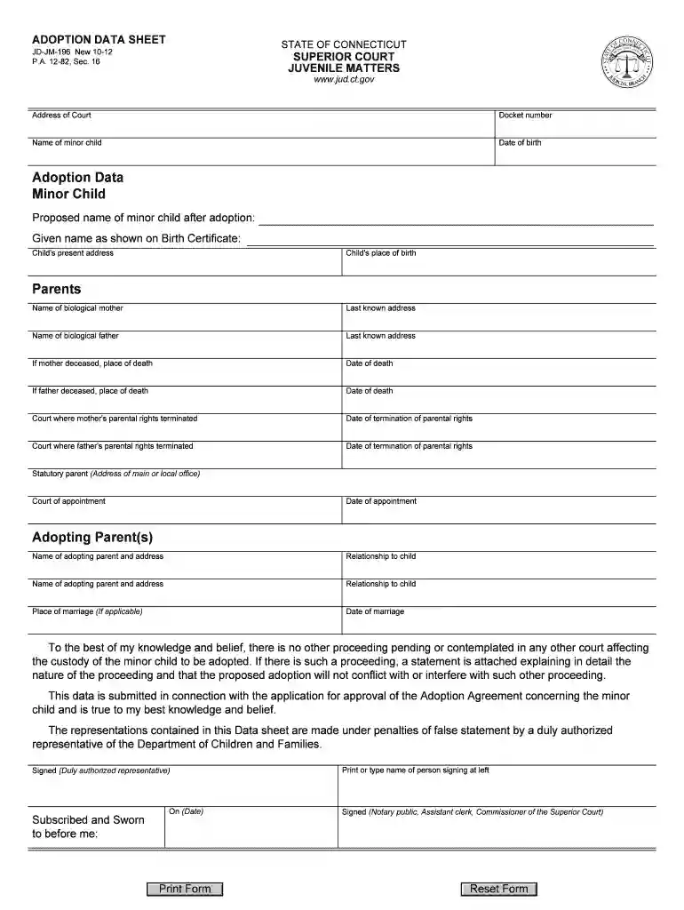 adoption data sheet Preview on Page 1