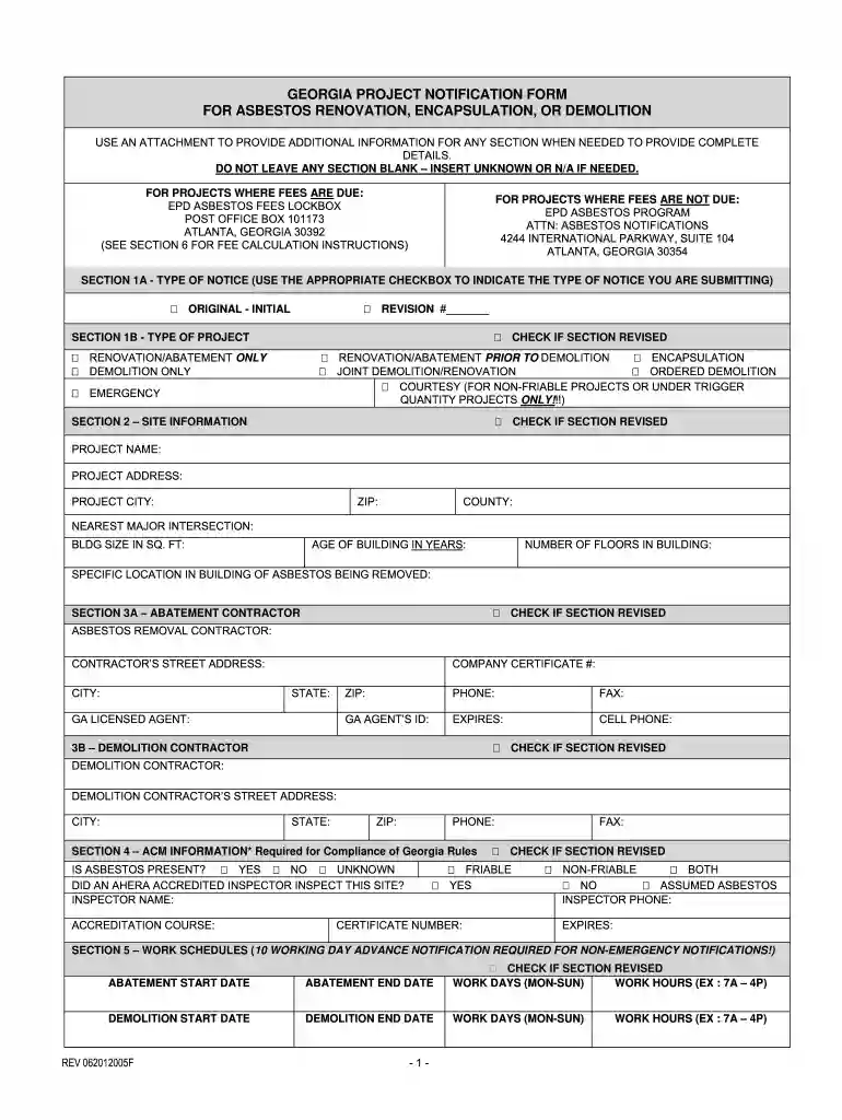 when do i need to do a georgia project notification form for asbestos renovation encapsulation or demolition notification Preview on Page 1