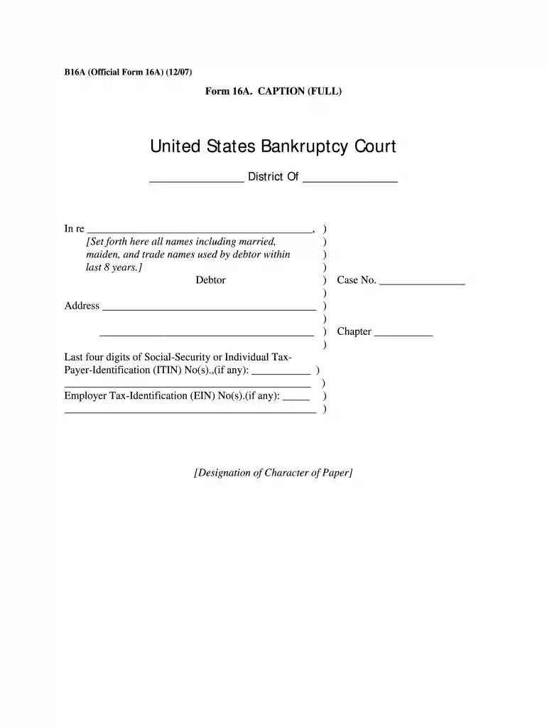 official form 16a 2007 Preview on Page 1