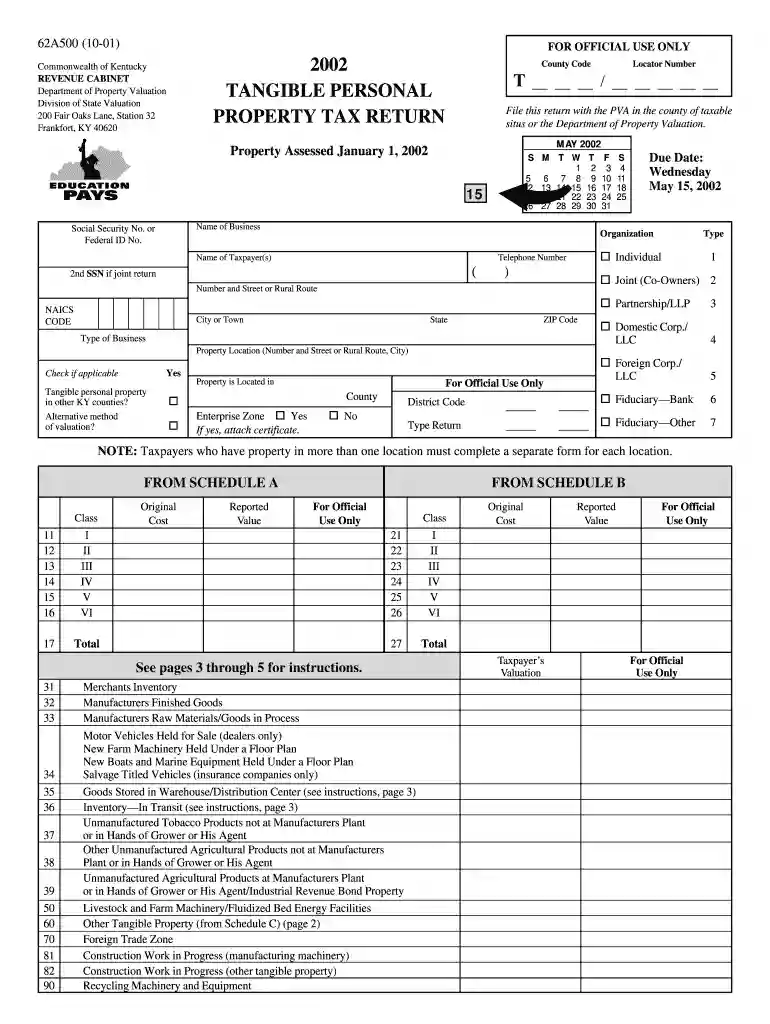 ky rev form 62a500 2002 Preview on Page 1