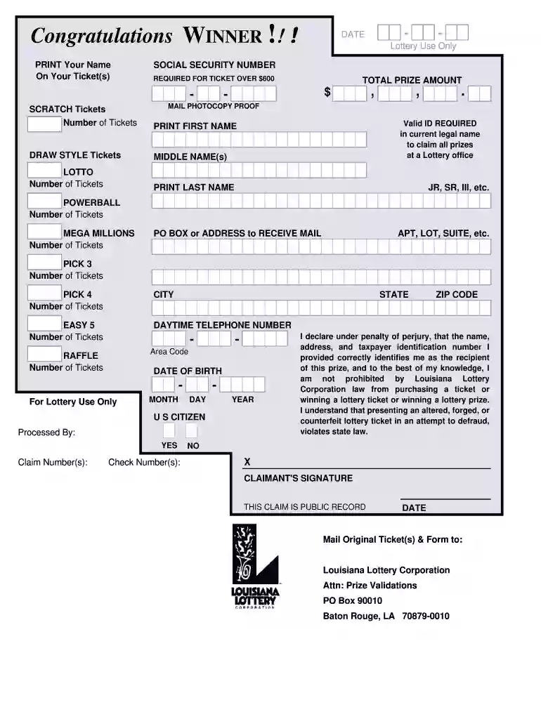 louisiana lottery claim form Preview on Page 1