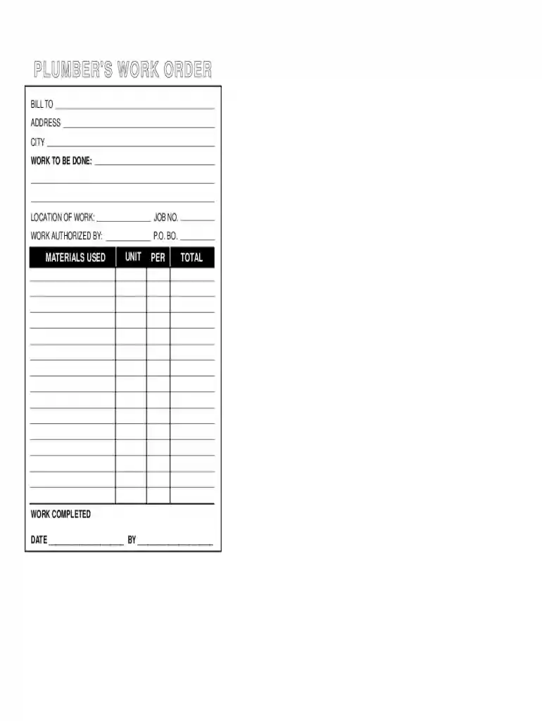free plumbing work order template Preview on Page 1