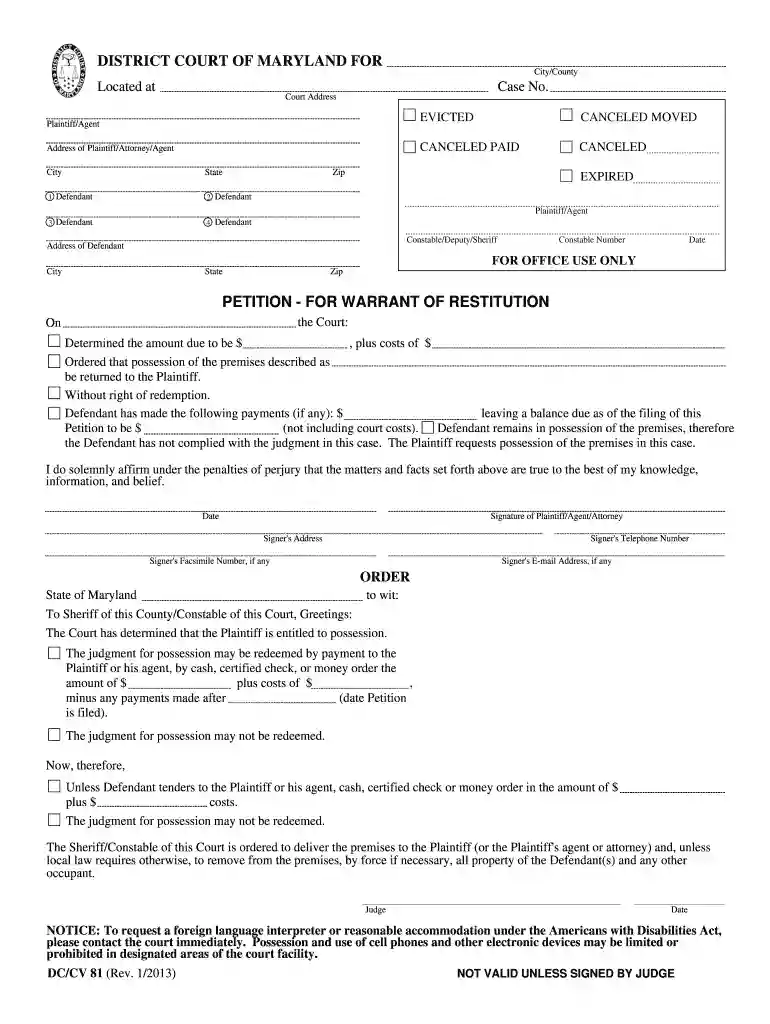printable warrants 2013 form Preview on Page 1