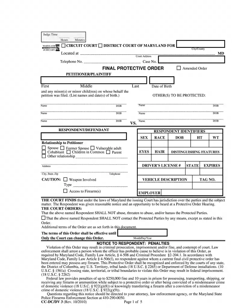 maryland protective order form Preview on Page 1