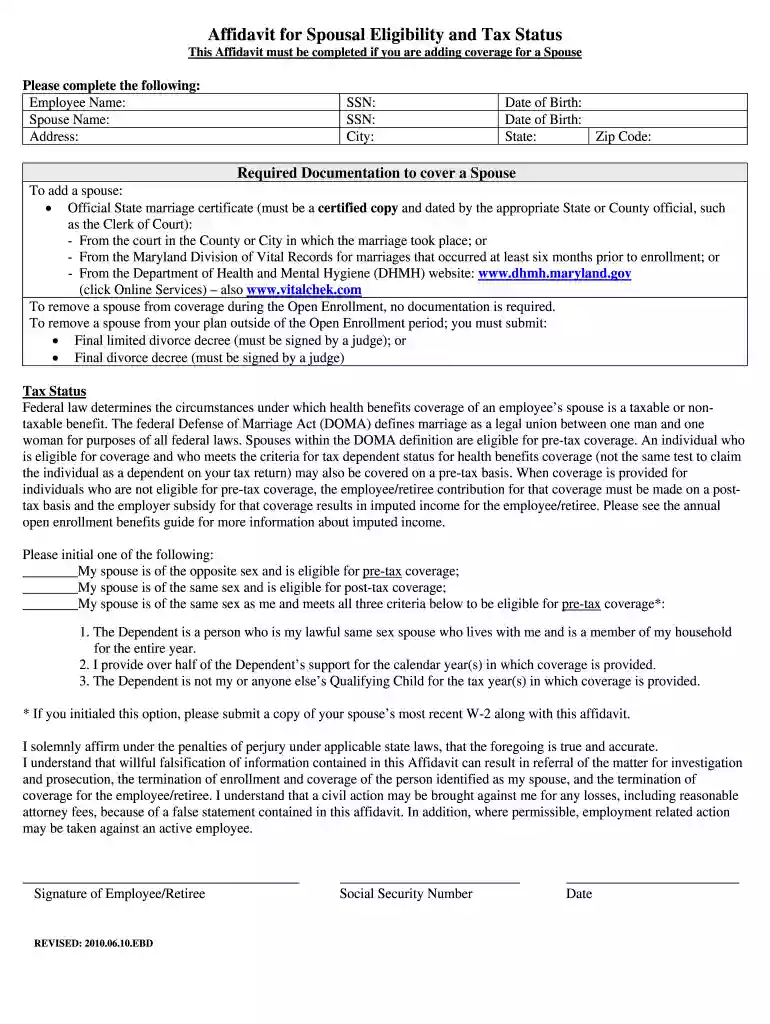 spousal affidavit sample Preview on Page 1