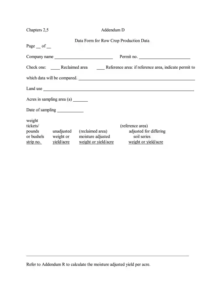 Chapters 2,5 Addendum D Data Form for Row Crop Production Data ... - deq state ms Preview on Page 1