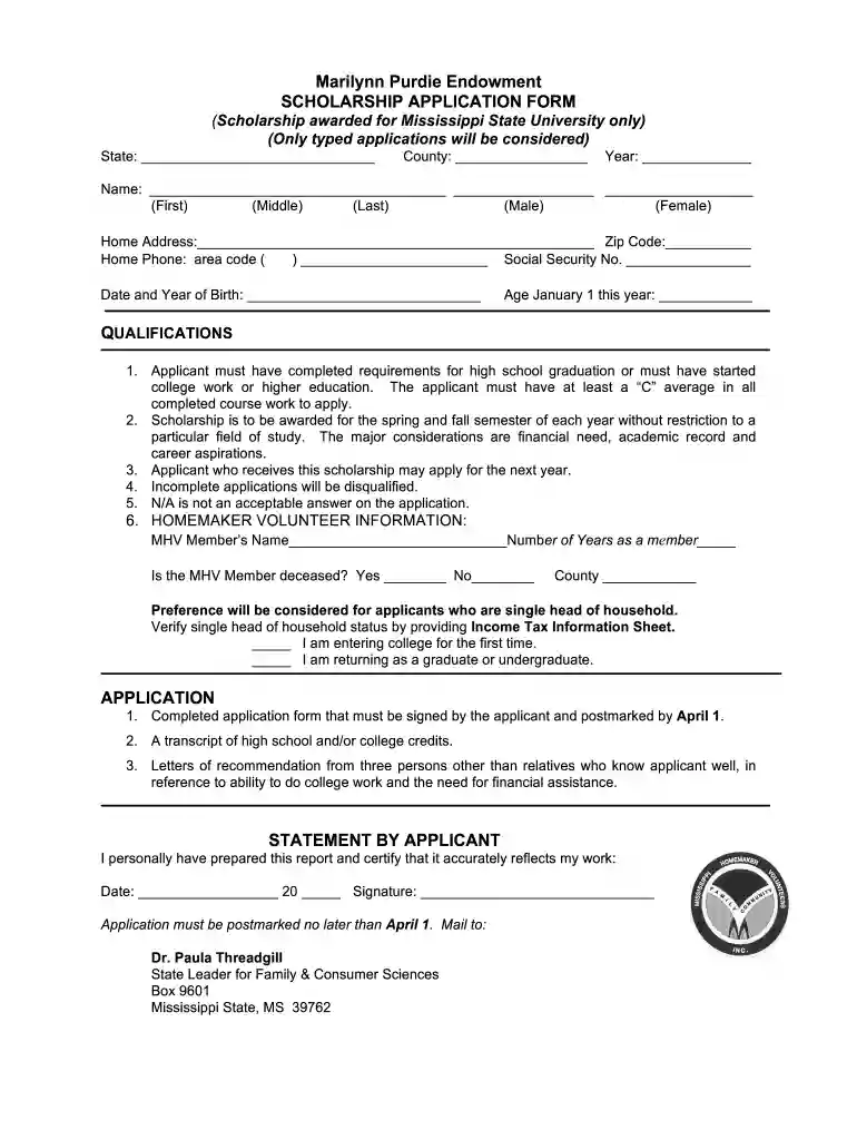 Marilynn Purdie Endowment SCHOLARSHIP APPLICATION FORM ... Preview on Page 1