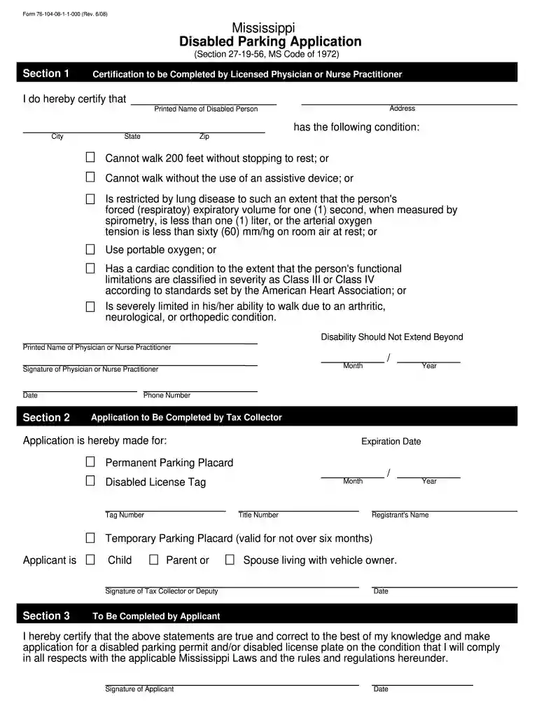 mississippi handicap tag application Preview on Page 1