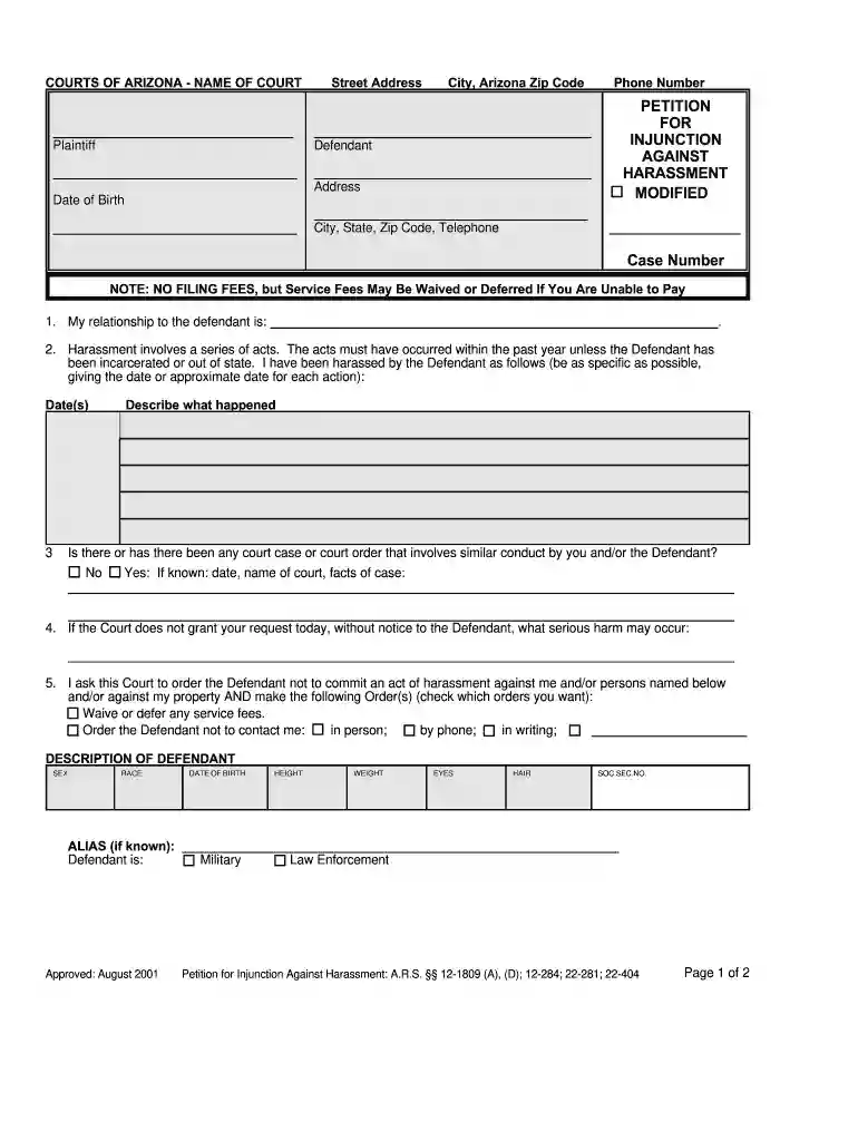 how to get a petition for harassment started in phoenix az Preview on Page 1