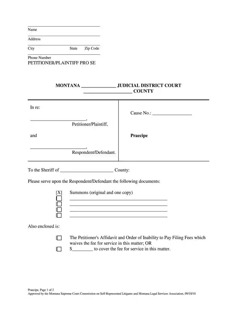 praecipe format Preview on Page 1