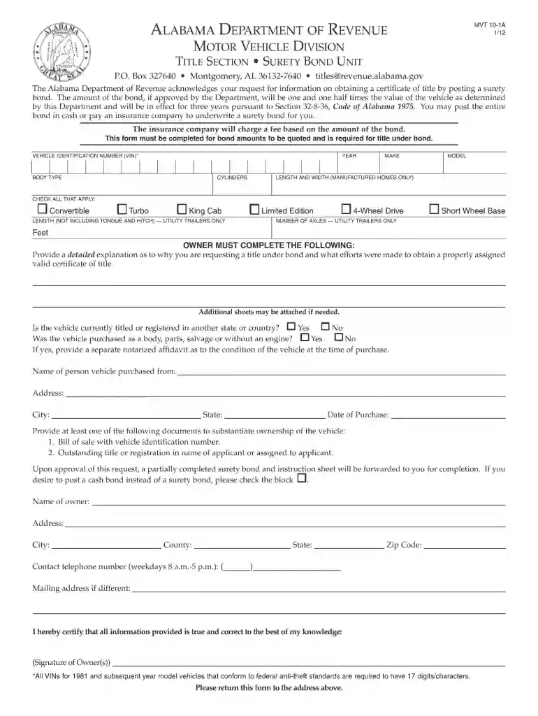 algovrevenue titlesforms surety bond 2012 Preview on Page 1