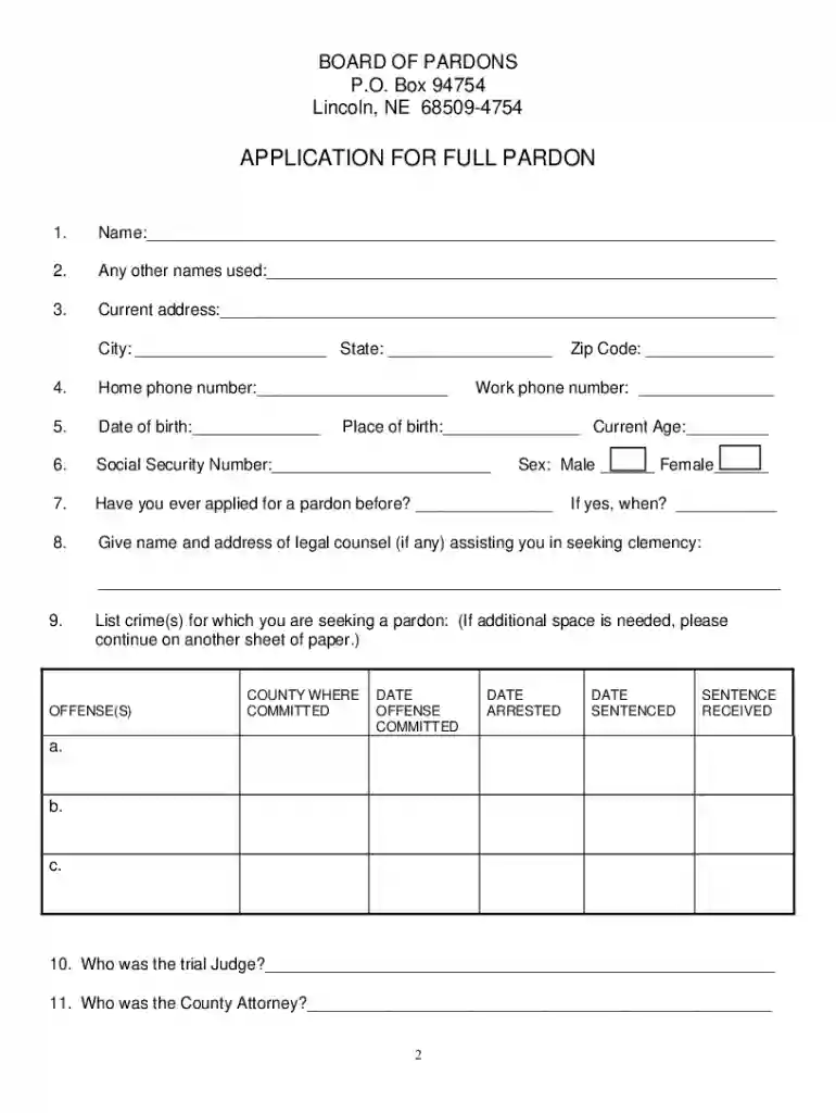 nebraska pardon application Preview on Page 1