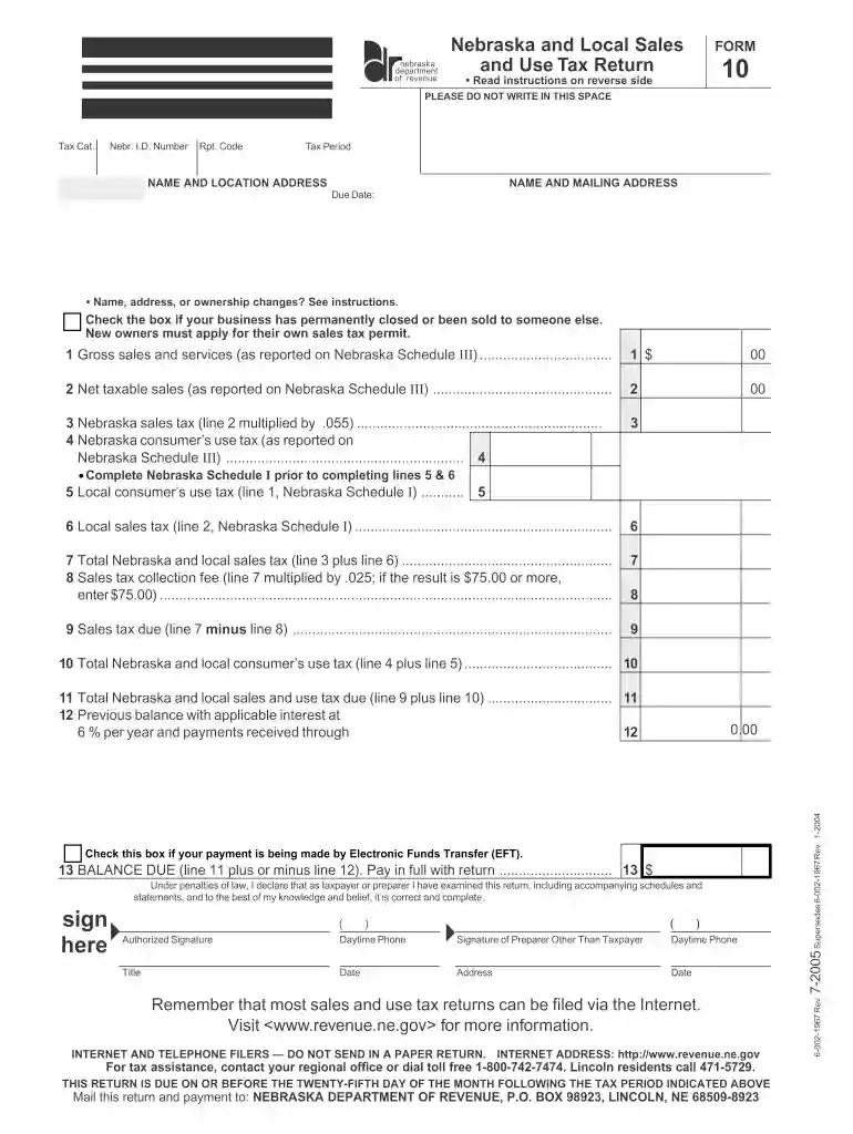 nebraska form 10 fill in 2005 Preview on Page 1