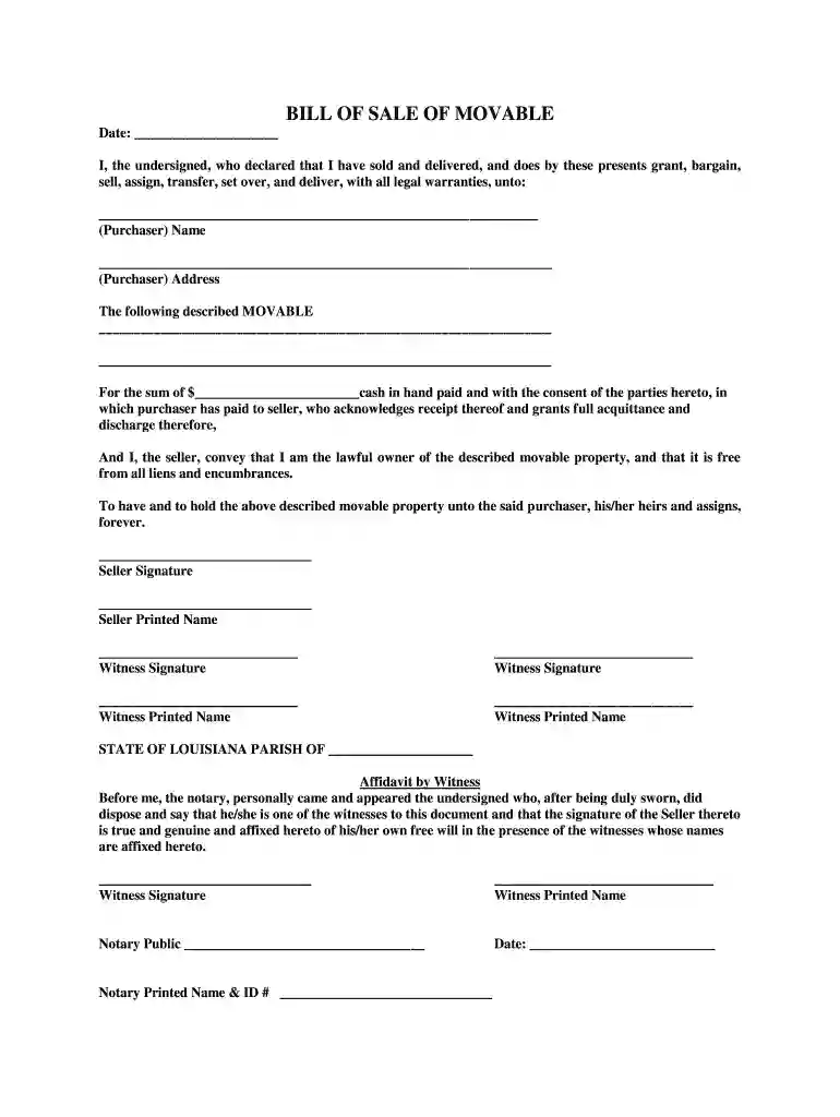 bill of sale louisiana without notary Preview on Page 1