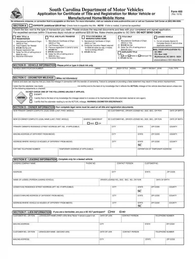 scdmv form 400 Preview on Page 1