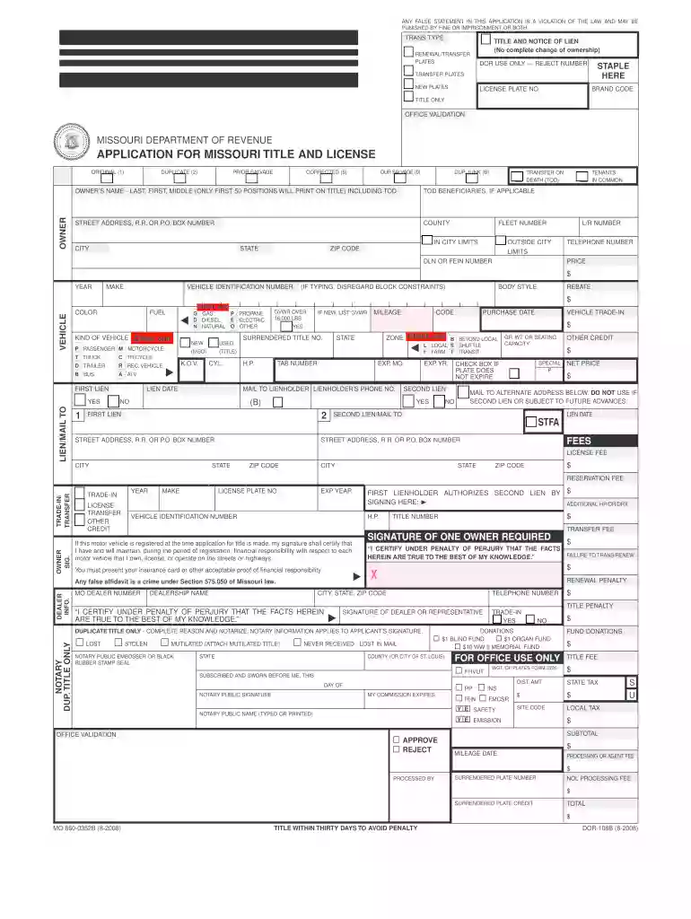 missouri title application Preview on Page 1