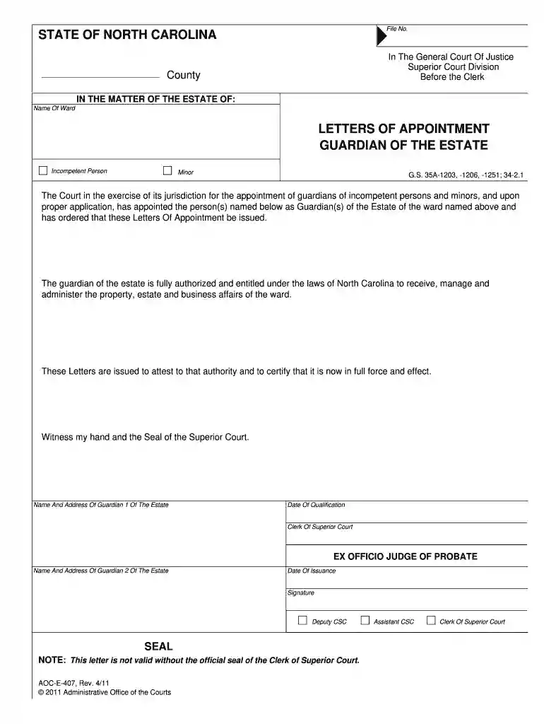 nc guardianship forms for adults Preview on Page 1