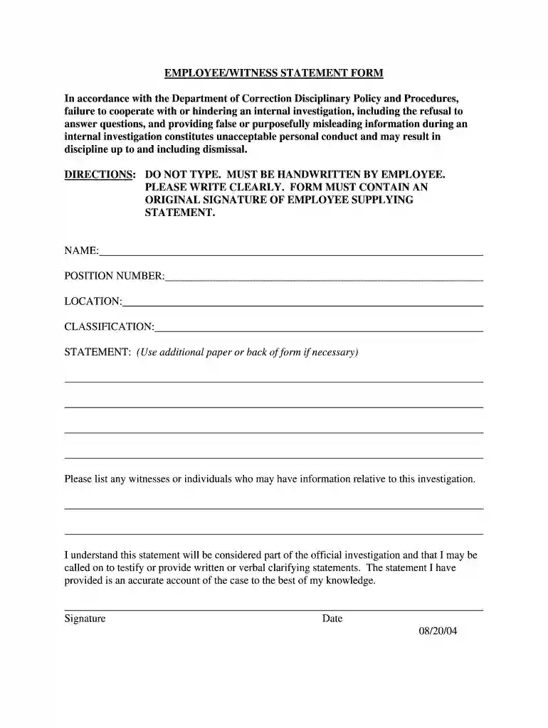 employee statement form Preview on Page 1