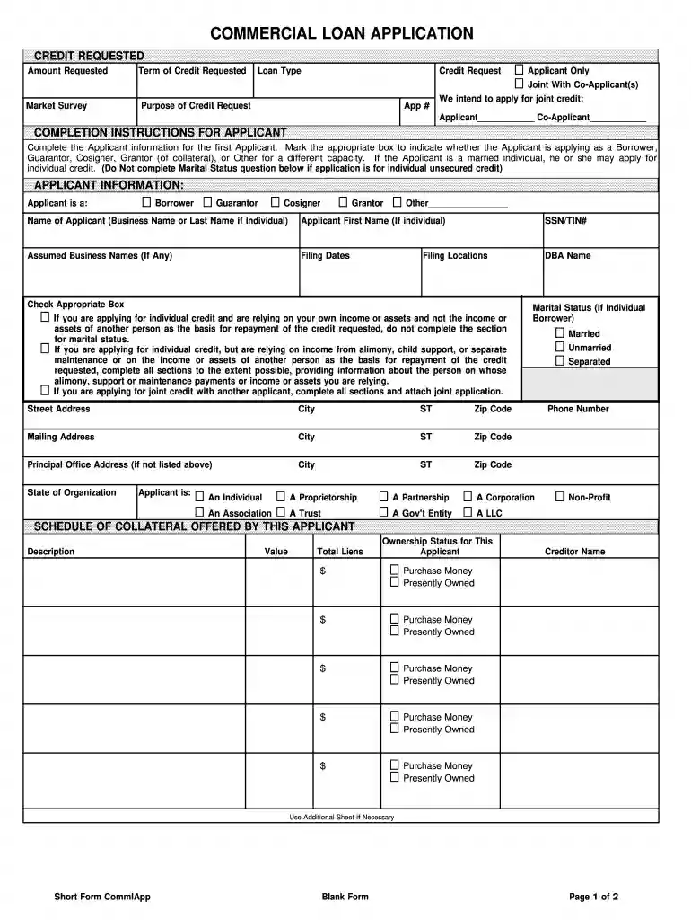 commercial loan application Preview on Page 1