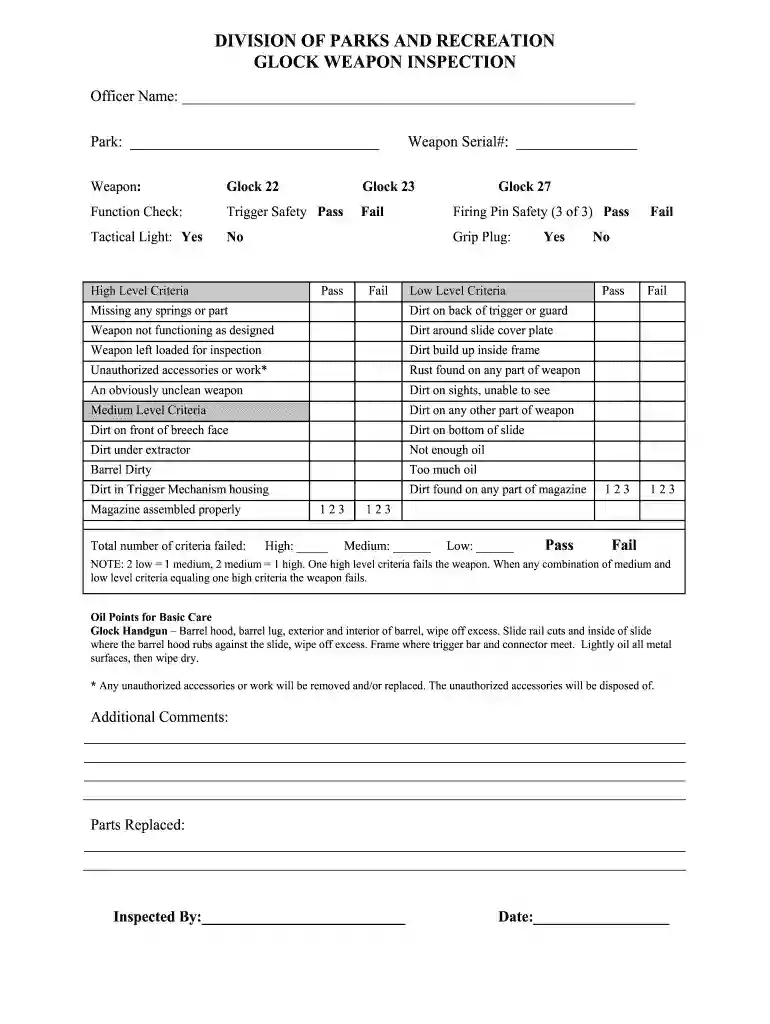 glock pistol inspection form Preview on Page 1