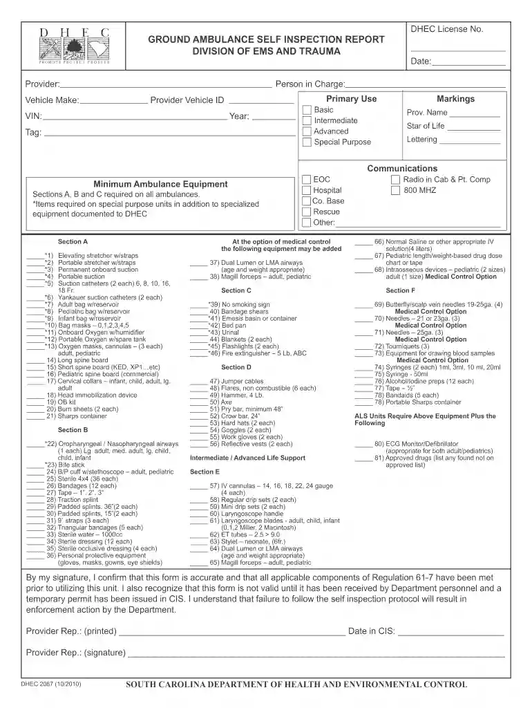 sc dhec ambulance checklist Preview on Page 1
