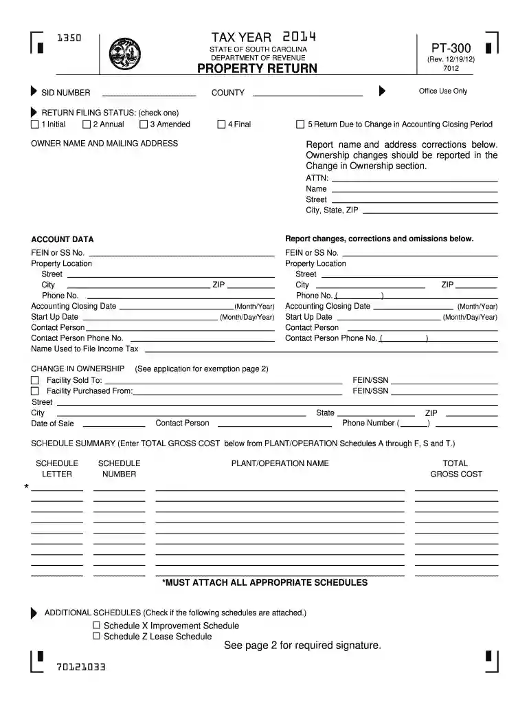 PT-300 2014 Form - the South Carolina Department of Revenue - sctax Preview on Page 1