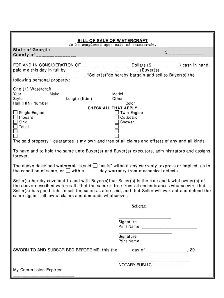 georgia boat trailer bill of sale Preview on Page 1