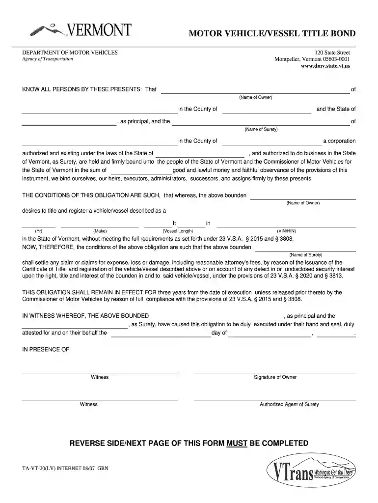 vermont title bond Preview on Page 1