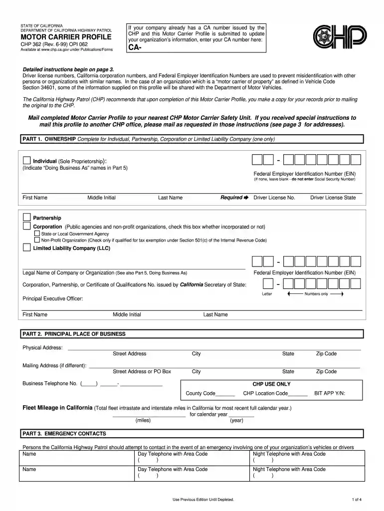 chp form 362 Preview on Page 1