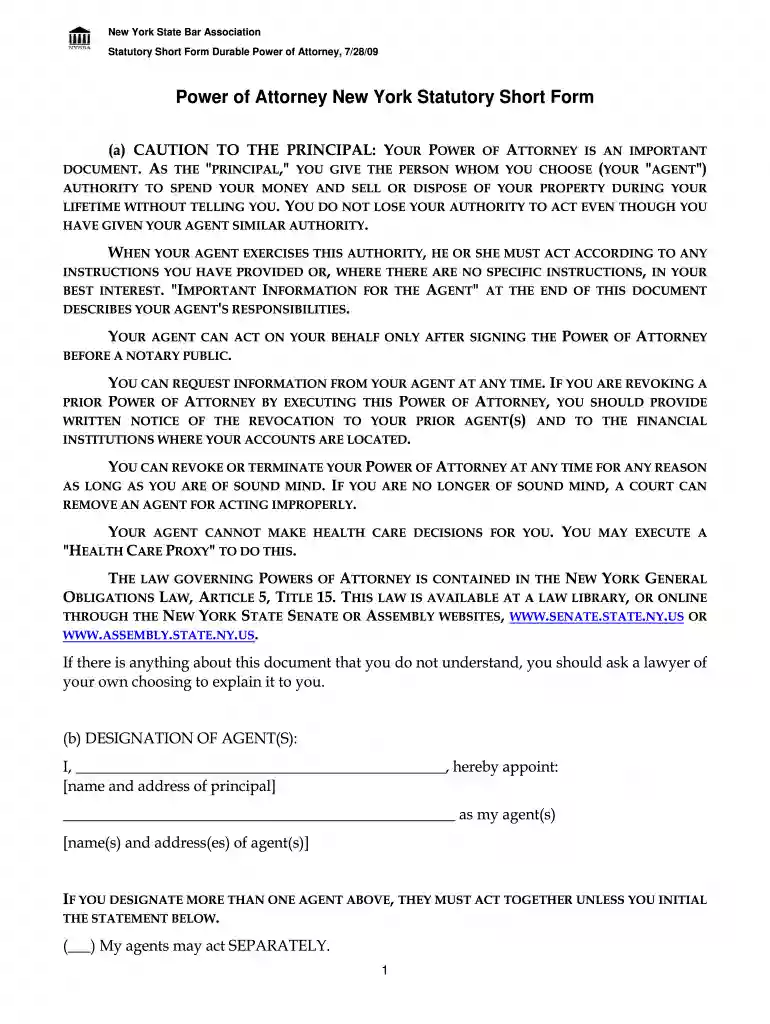 short form power of attorney Preview on Page 1