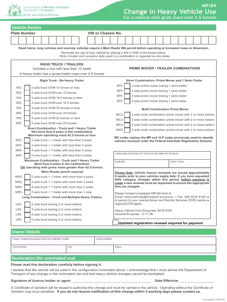 change of heavy vehicle use Preview on Page 1