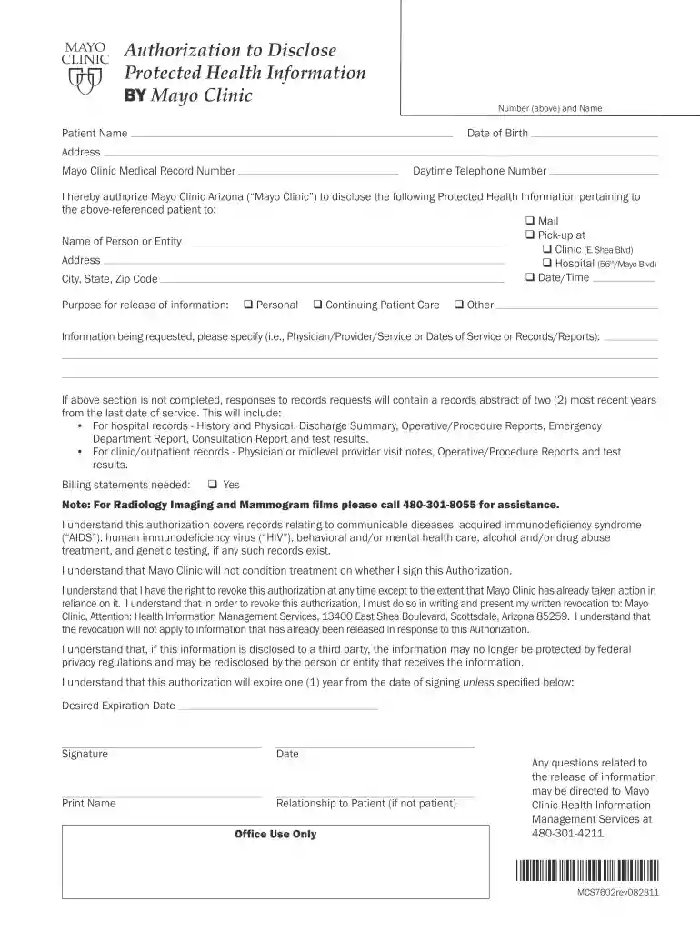 mayo clinic authorization Preview on Page 1