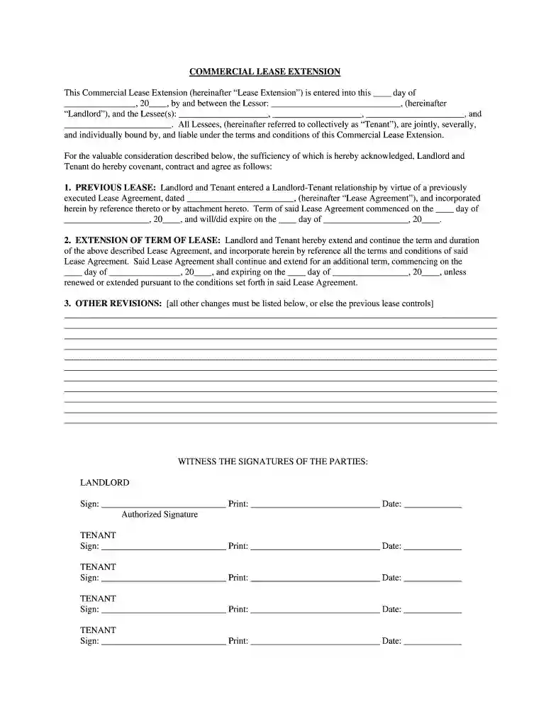 commercial lease extension template Preview on Page 1