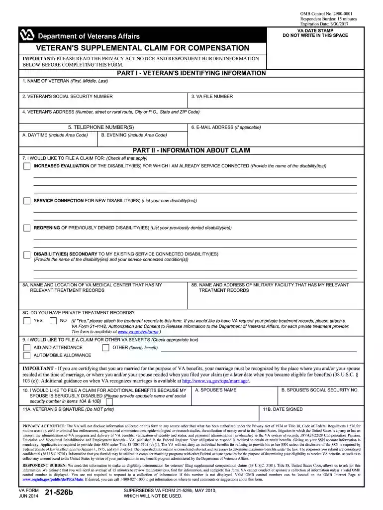 va form 21 526b Preview on Page 1