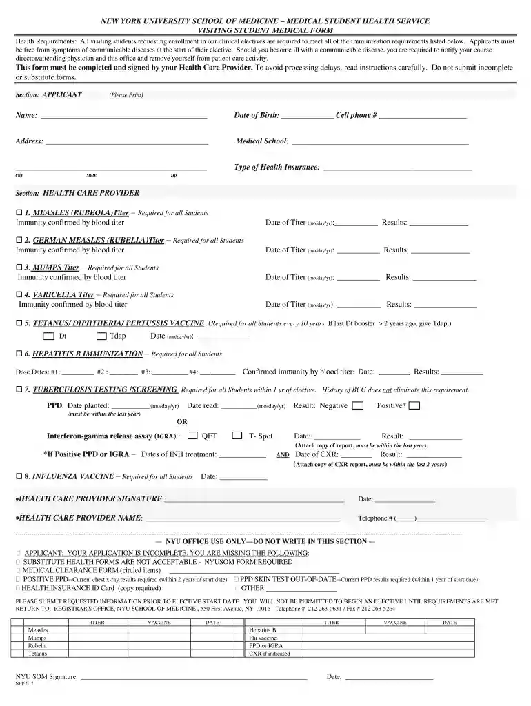 nyu medical clearance Preview on Page 1