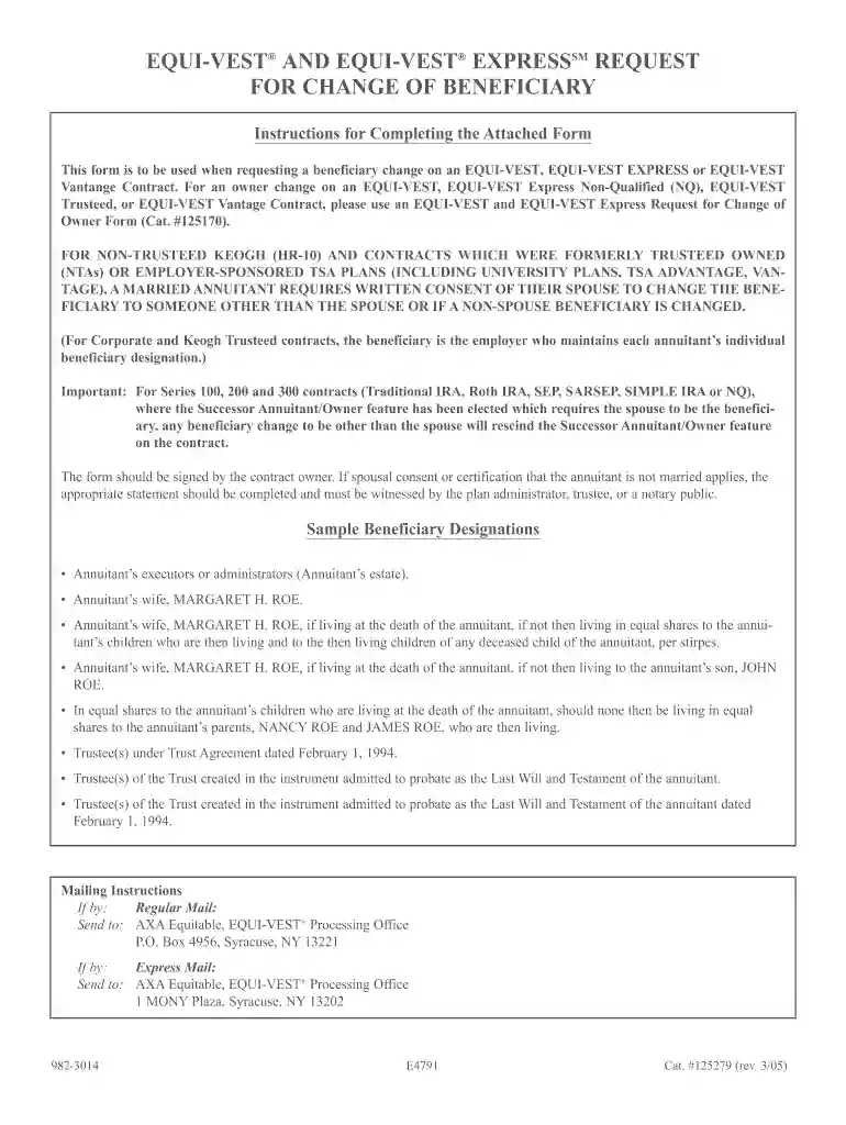 axa equitable beneficiary change form Preview on Page 1