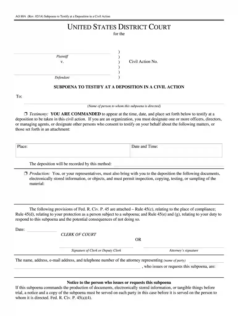 ao 88a subpoena Preview on Page 1