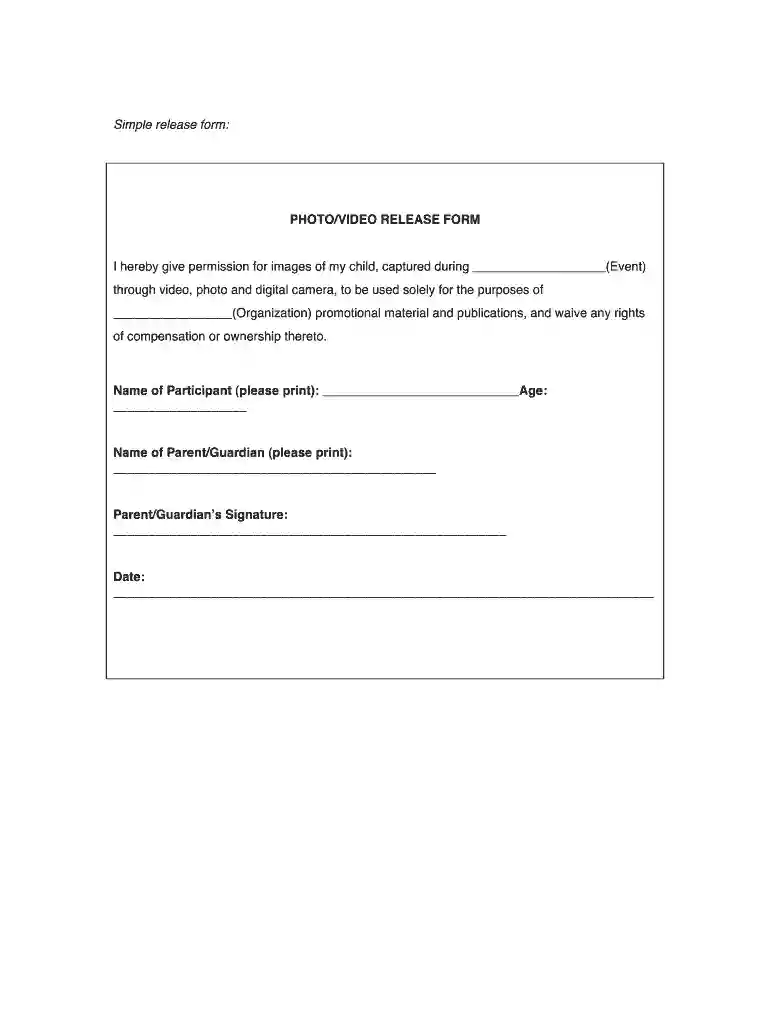 photo and video consent form template Preview on Page 1
