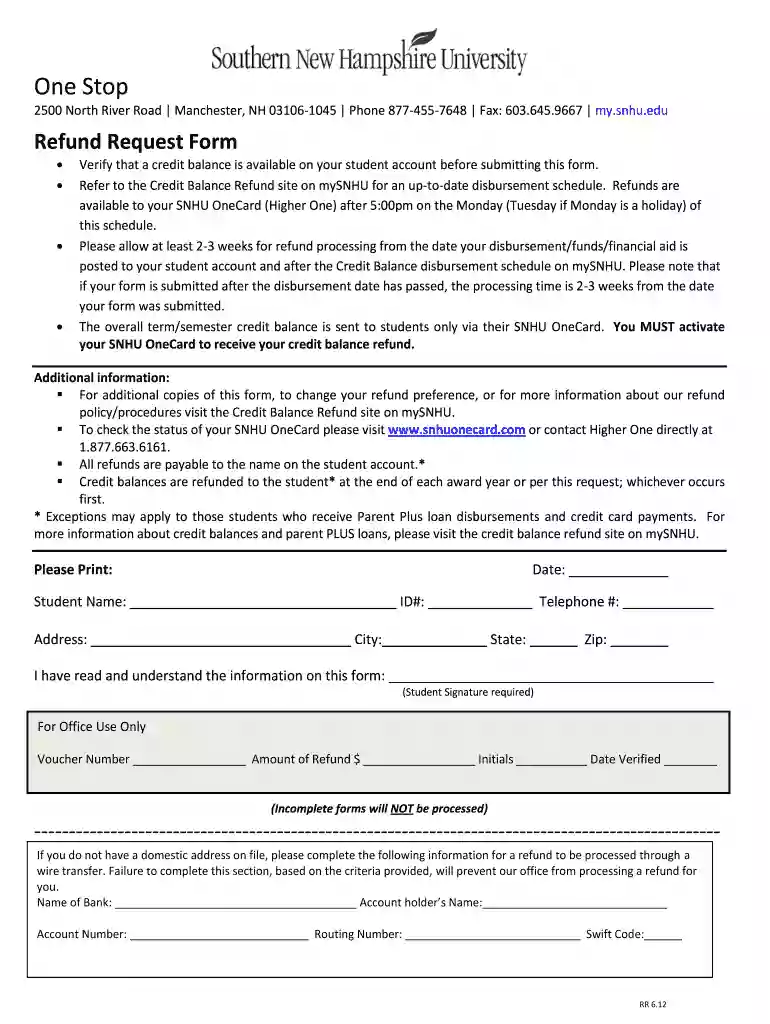 snhu refund schedule Preview on Page 1