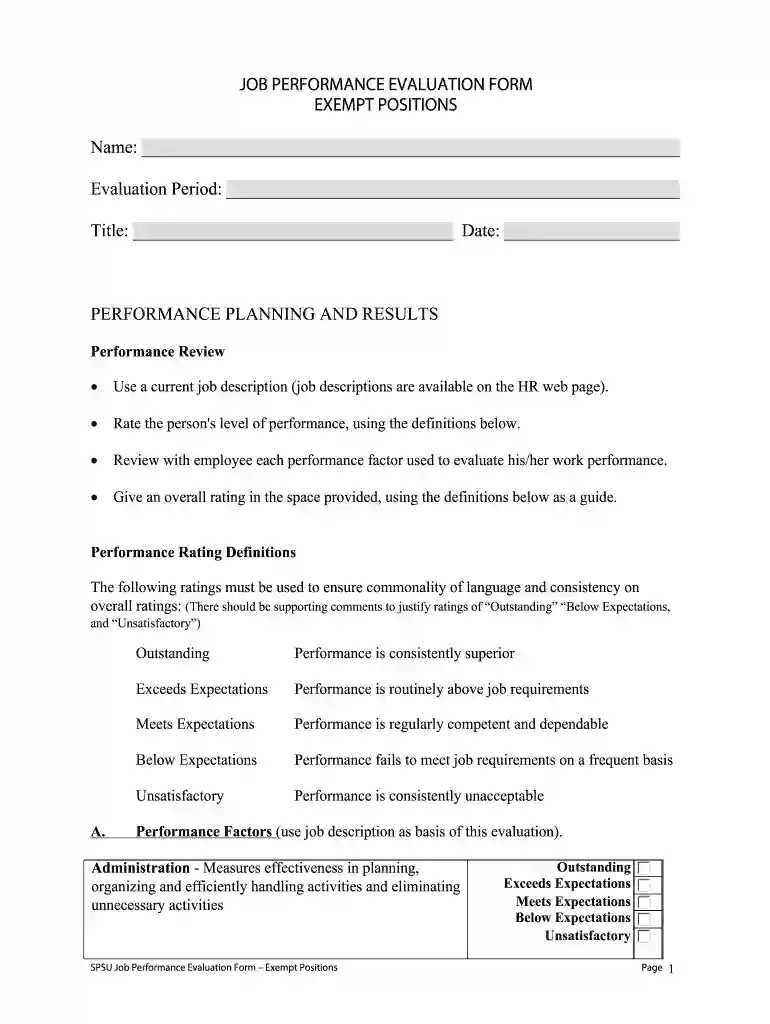 spsu job performance evaluation form Preview on Page 1
