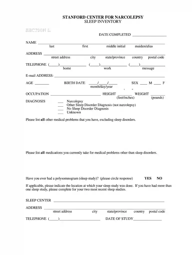 stanford narcolepsy questionnaire Preview on Page 1