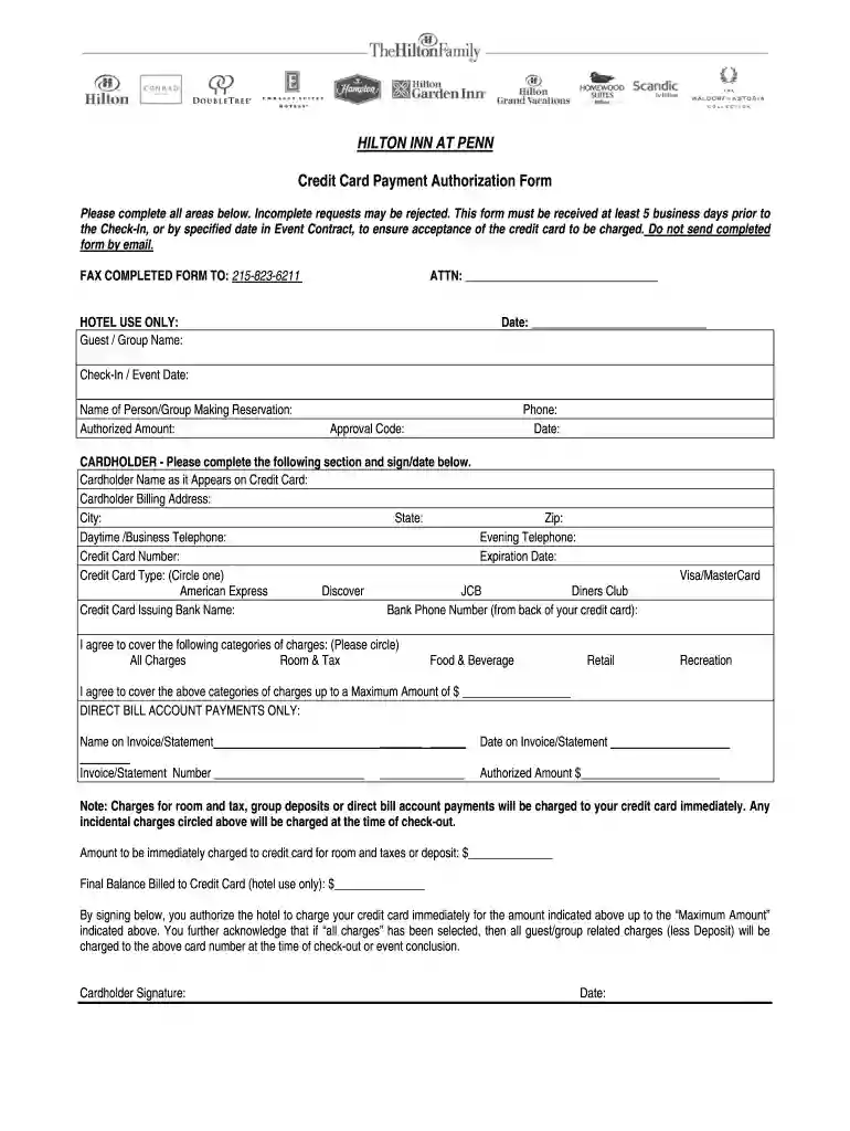 hilton credit card authorization form Preview on Page 1