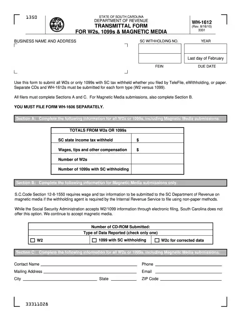 south carolina dept of revenue form 1612 2010 Preview on Page 1