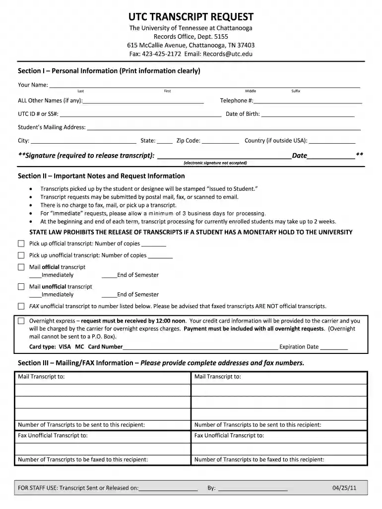 utc transcript request Preview on Page 1