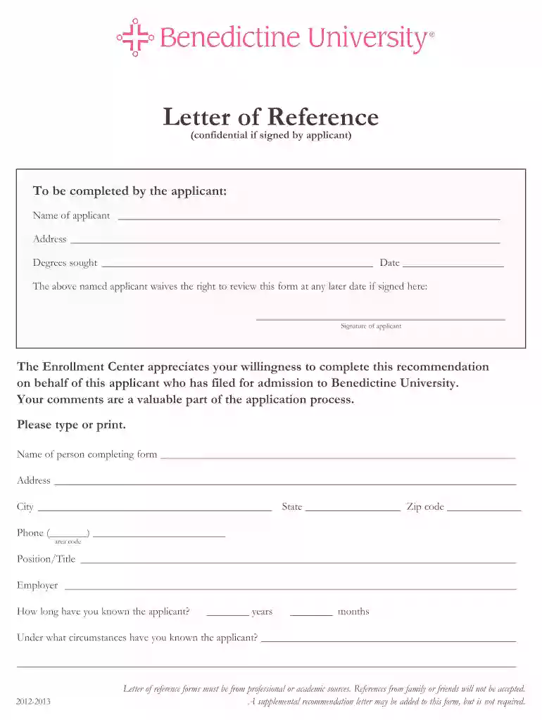 Letter of Reference - Benedictine University - ben Preview on Page 1