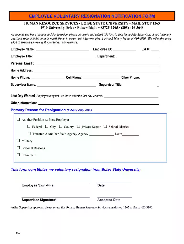 voluntary resignation form pdf Preview on Page 1
